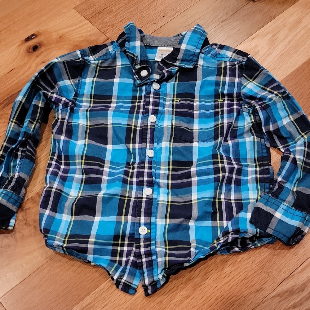 Gymboree Blue Plaid Button Down Shirt Size XS (4)